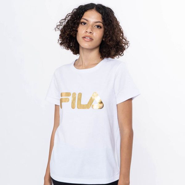 Camisetas Manga Corta Fila Mujer Blancas - Deckle Gold - España 654827ABM